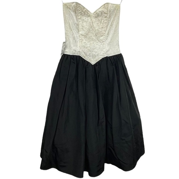 GUNNE SAX VINTAGE STRAPLESS SWEETHEART BASQUE WAIST BOW BACK 80S PROM DRESS - Picture 2 of 13